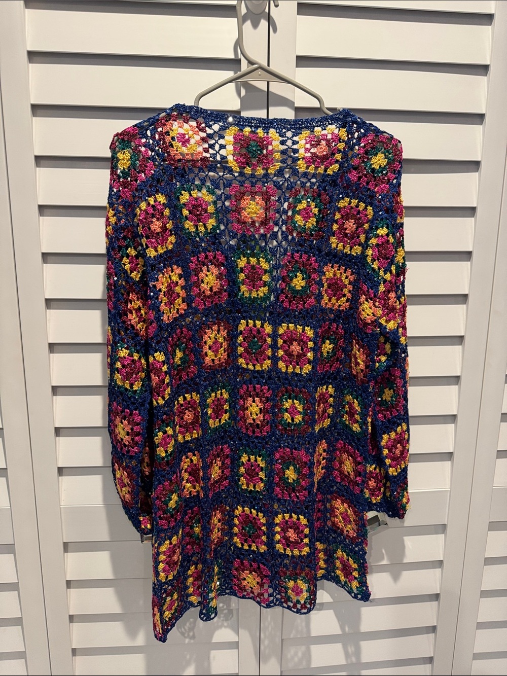 FARM Rio NWT Sequin Blue Multicolor Crochet Kimono Cardigan - Picture 7 of 10
